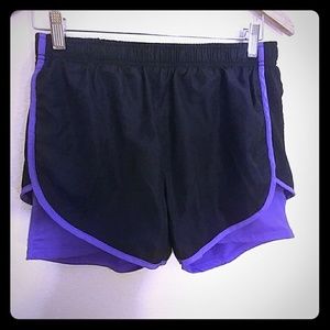 Double layer athletic shorts with spandex